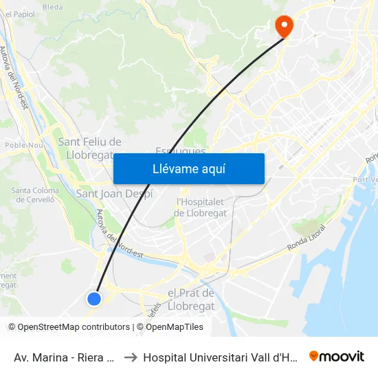 Av. Marina - Riera Roja to Hospital Universitari Vall d'Hebron map