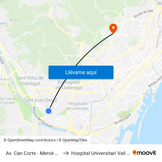 Av. Can Corts - Mercè Rodoreda to Hospital Universitari Vall d'Hebron map