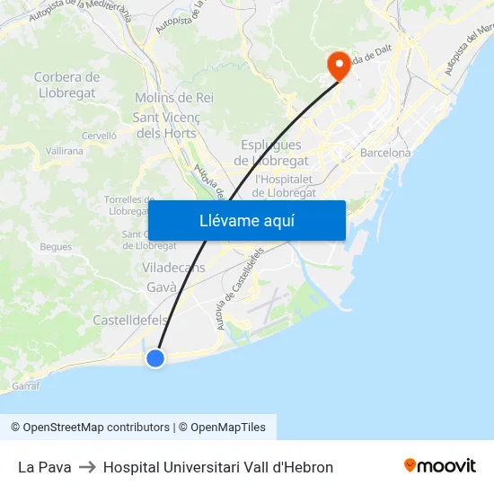 La Pava to Hospital Universitari Vall d'Hebron map