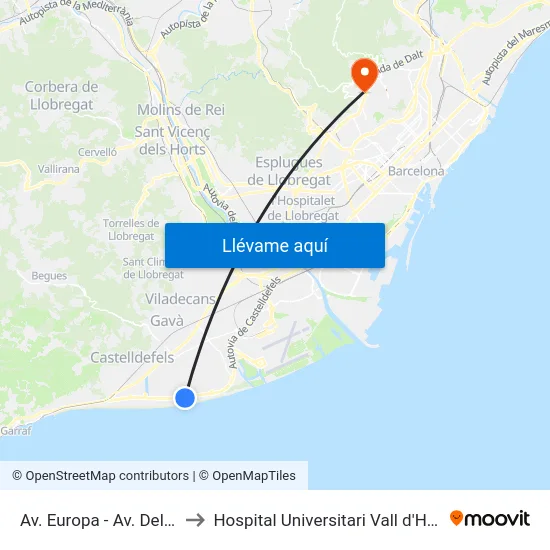 Av. Europa - Av. Del Mar to Hospital Universitari Vall d'Hebron map