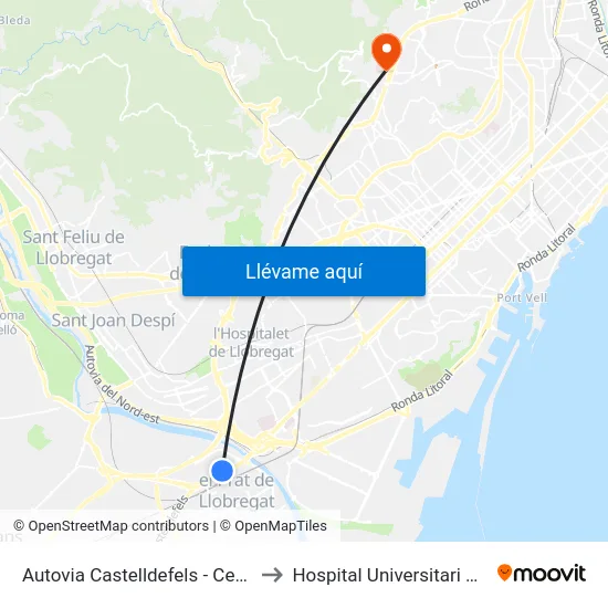 Autovia Castelldefels - Centre Comercial to Hospital Universitari Vall d'Hebron map