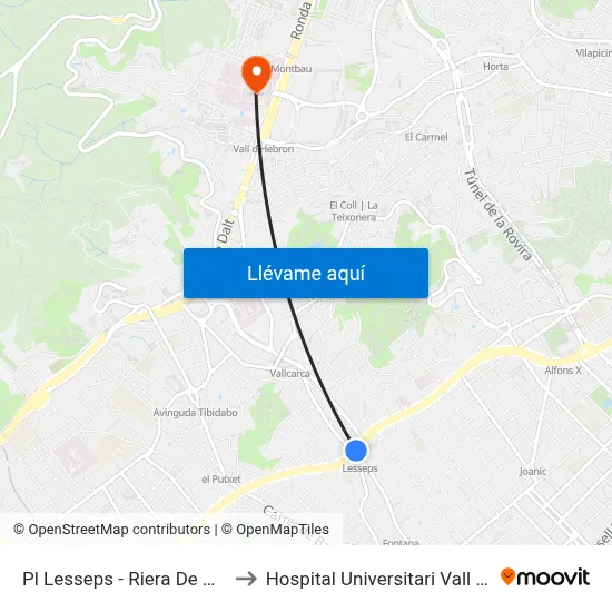 Pl Lesseps - Riera De Vallcarca to Hospital Universitari Vall d'Hebron map