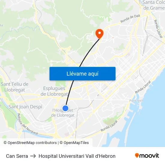 Can Serra to Hospital Universitari Vall d'Hebron map