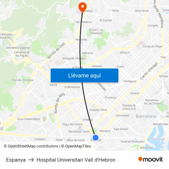 Espanya to Hospital Universitari Vall d'Hebron map