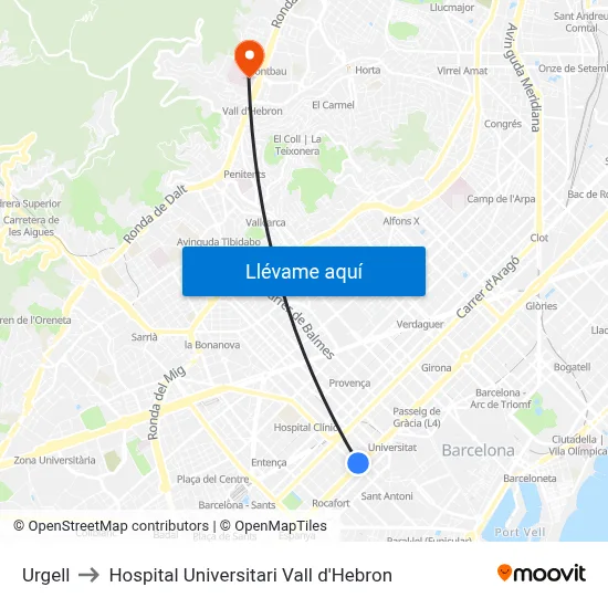 Urgell to Hospital Universitari Vall d'Hebron map