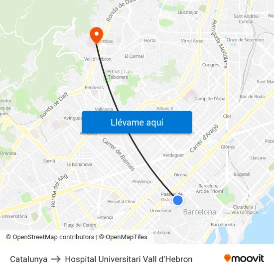 Catalunya to Hospital Universitari Vall d'Hebron map