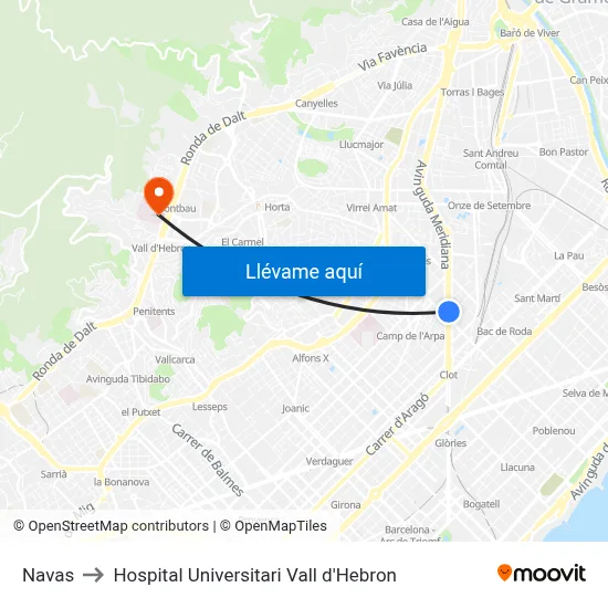 Navas to Hospital Universitari Vall d'Hebron map