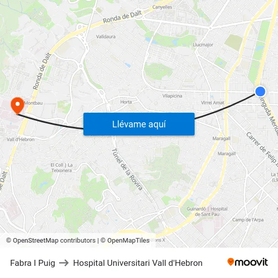 Fabra I Puig to Hospital Universitari Vall d'Hebron map