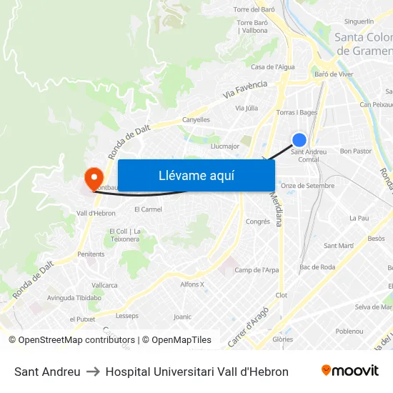 Sant Andreu to Hospital Universitari Vall d'Hebron map