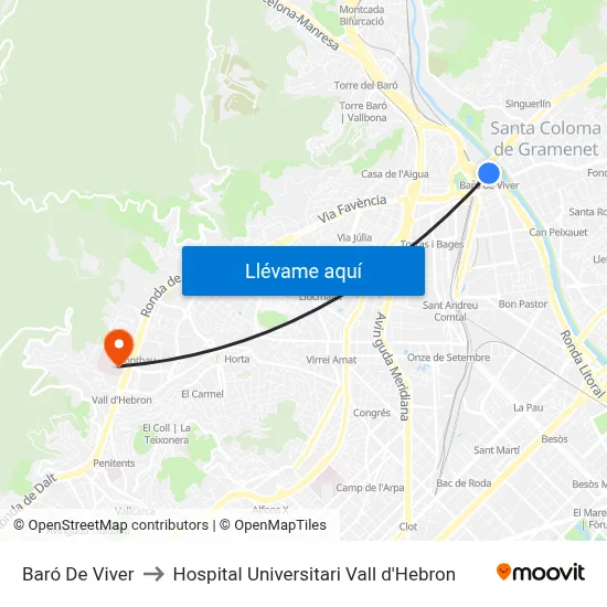 Baró De Viver to Hospital Universitari Vall d'Hebron map