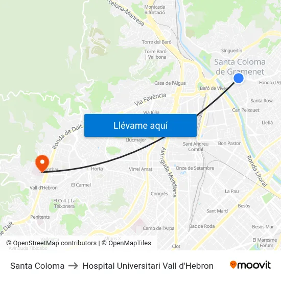 Santa Coloma to Hospital Universitari Vall d'Hebron map