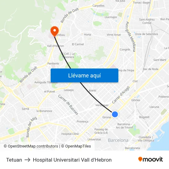 Tetuan to Hospital Universitari Vall d'Hebron map