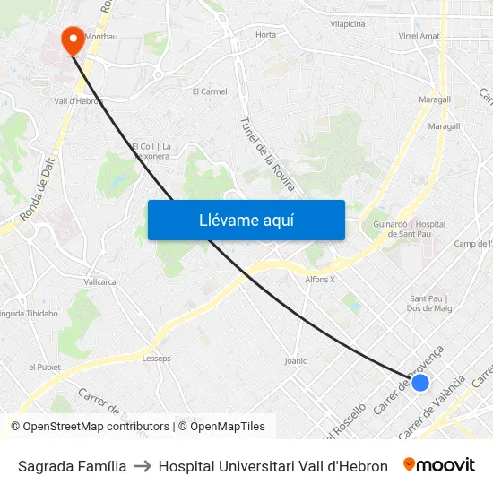 Sagrada Família to Hospital Universitari Vall d'Hebron map