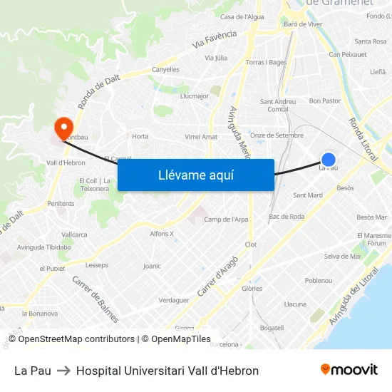 La Pau to Hospital Universitari Vall d'Hebron map
