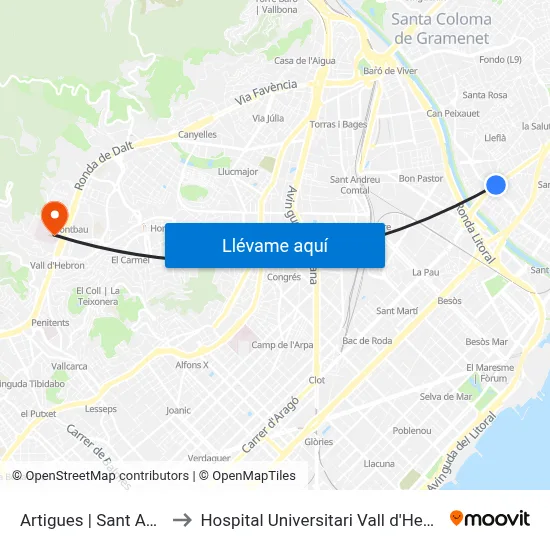 Artigues | Sant Adrià to Hospital Universitari Vall d'Hebron map