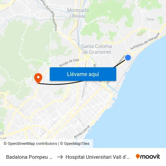 Badalona Pompeu Fabra to Hospital Universitari Vall d'Hebron map