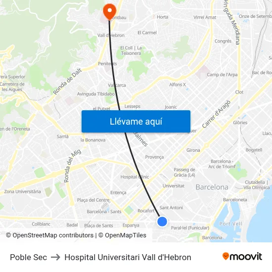 Poble Sec to Hospital Universitari Vall d'Hebron map