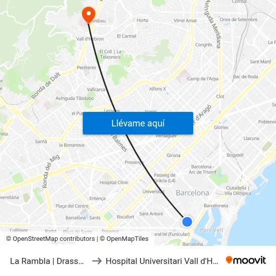 La Rambla | Drassanes to Hospital Universitari Vall d'Hebron map