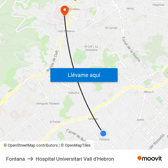 Fontana to Hospital Universitari Vall d'Hebron map