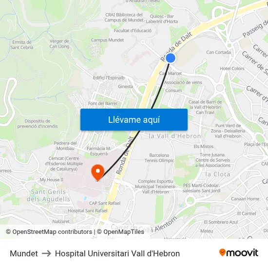 Mundet to Hospital Universitari Vall d'Hebron map