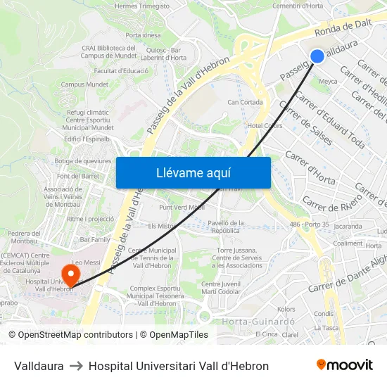 Valldaura to Hospital Universitari Vall d'Hebron map