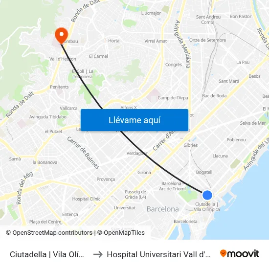 Ciutadella | Vila Olímpica to Hospital Universitari Vall d'Hebron map