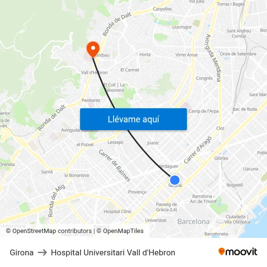 Girona to Hospital Universitari Vall d'Hebron map