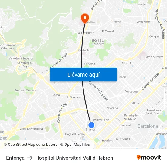 Entença to Hospital Universitari Vall d'Hebron map