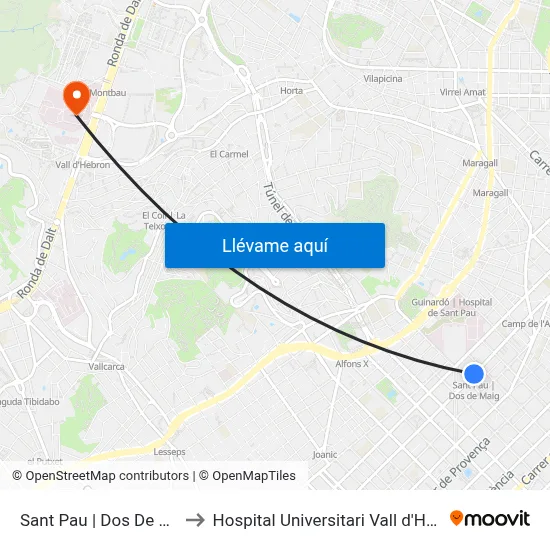Sant Pau | Dos De Maig to Hospital Universitari Vall d'Hebron map