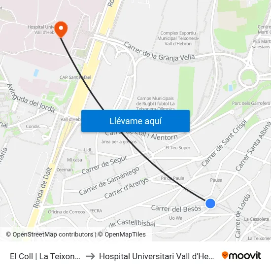 El Coll | La Teixonera to Hospital Universitari Vall d'Hebron map