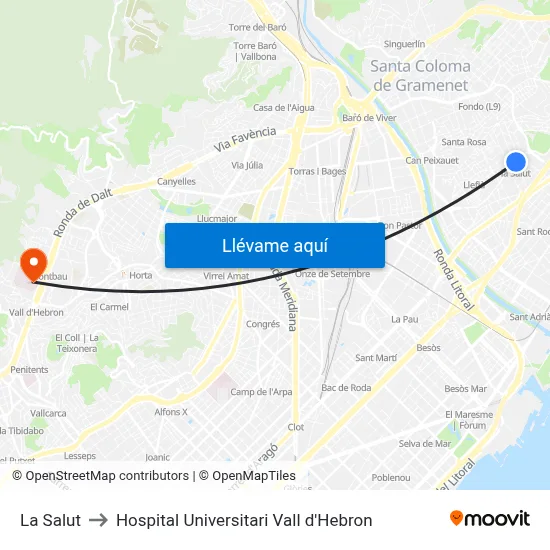 La Salut to Hospital Universitari Vall d'Hebron map