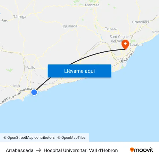 Arrabassada to Hospital Universitari Vall d'Hebron map