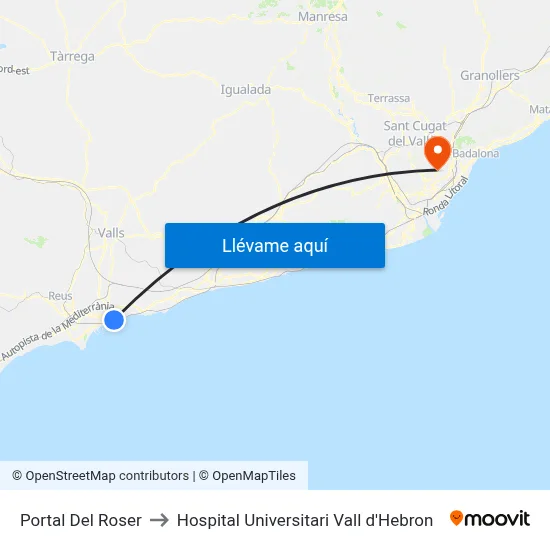 Portal Del Roser to Hospital Universitari Vall d'Hebron map