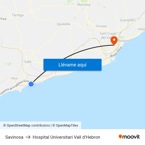 Savinosa to Hospital Universitari Vall d'Hebron map