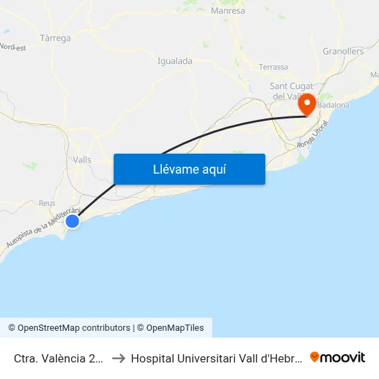 Ctra. València 216 to Hospital Universitari Vall d'Hebron map