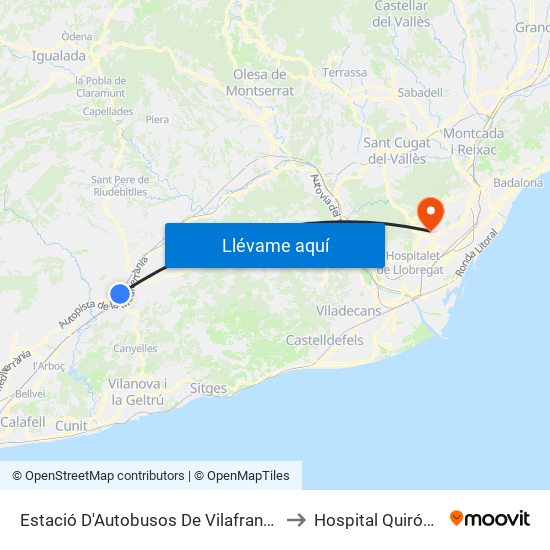 Estació D'Autobusos De Vilafranca Del Penedès to Hospital Quirón Teknon map