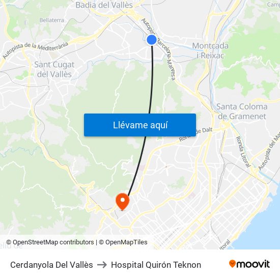 Cerdanyola Del Vallès to Hospital Quirón Teknon map