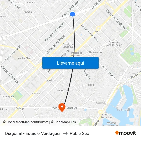 Diagonal - Estació Verdaguer to Poble Sec map