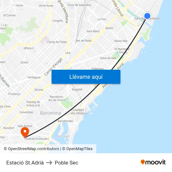 Estació St.Adrià to Poble Sec map