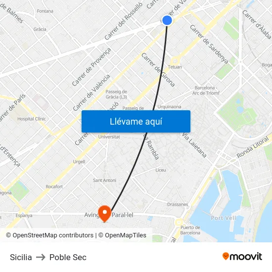 Sicilia to Poble Sec map