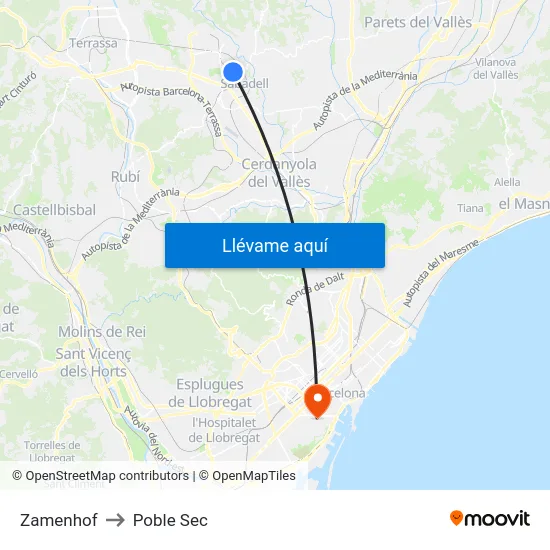 Zamenhof to Poble Sec map