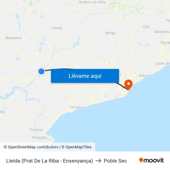 Lleida (Prat De La Riba - Ensenyança) to Poble Sec map
