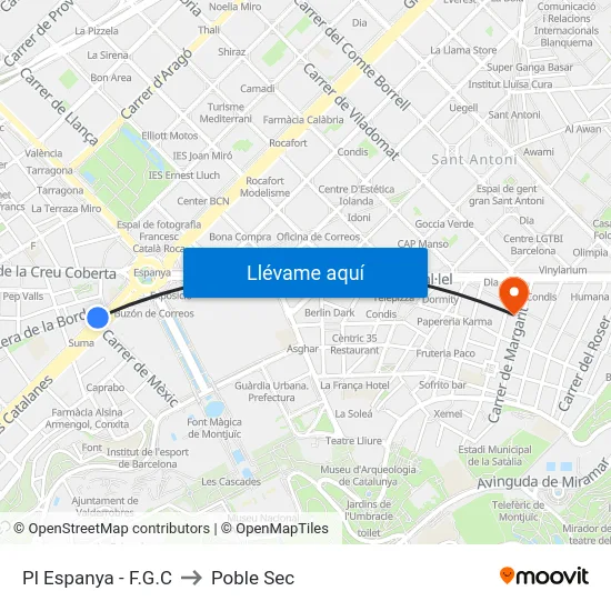 Pl Espanya - F.G.C to Poble Sec map
