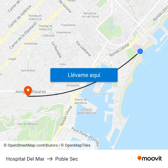 Hospital Del Mar to Poble Sec map