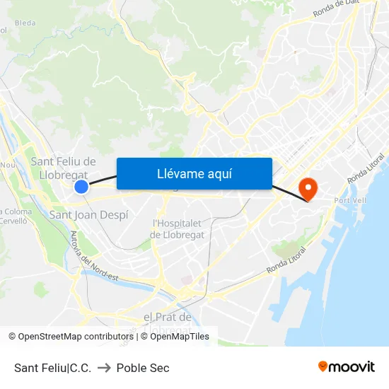 Sant Feliu|C.C. to Poble Sec map