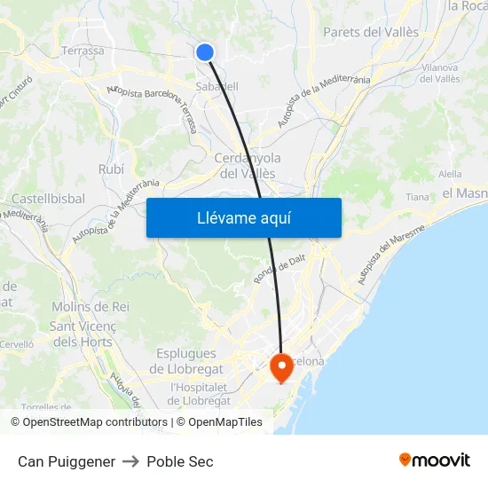 Can Puiggener to Poble Sec map