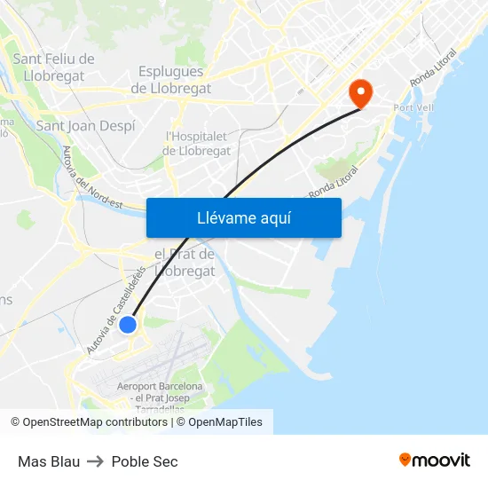 Mas Blau to Poble Sec map