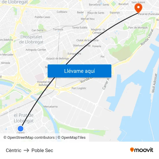 Cèntric to Poble Sec map