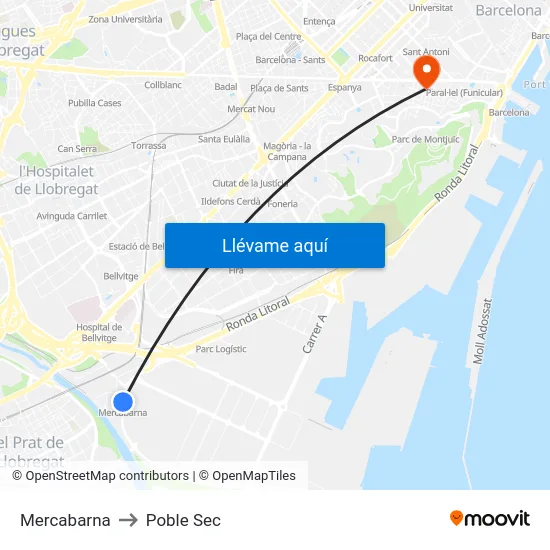 Mercabarna to Poble Sec map