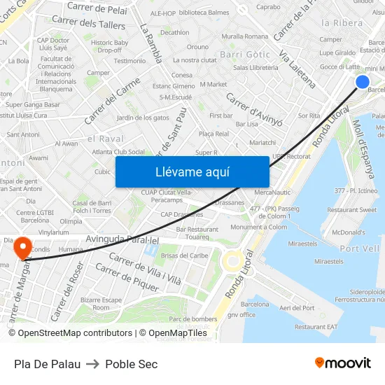 Pla De Palau to Poble Sec map